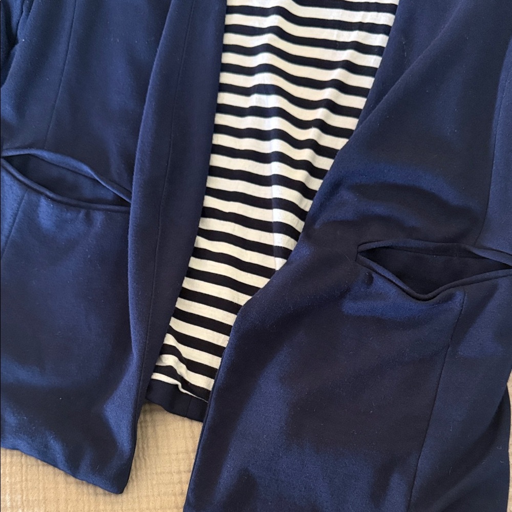Skies Are Blue Navy Open-Front Blazer with Striped Lining - Picture 3 of 3